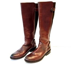 Frye Jayden vintage cognac leather tall brown riding boots, size 5 1/2